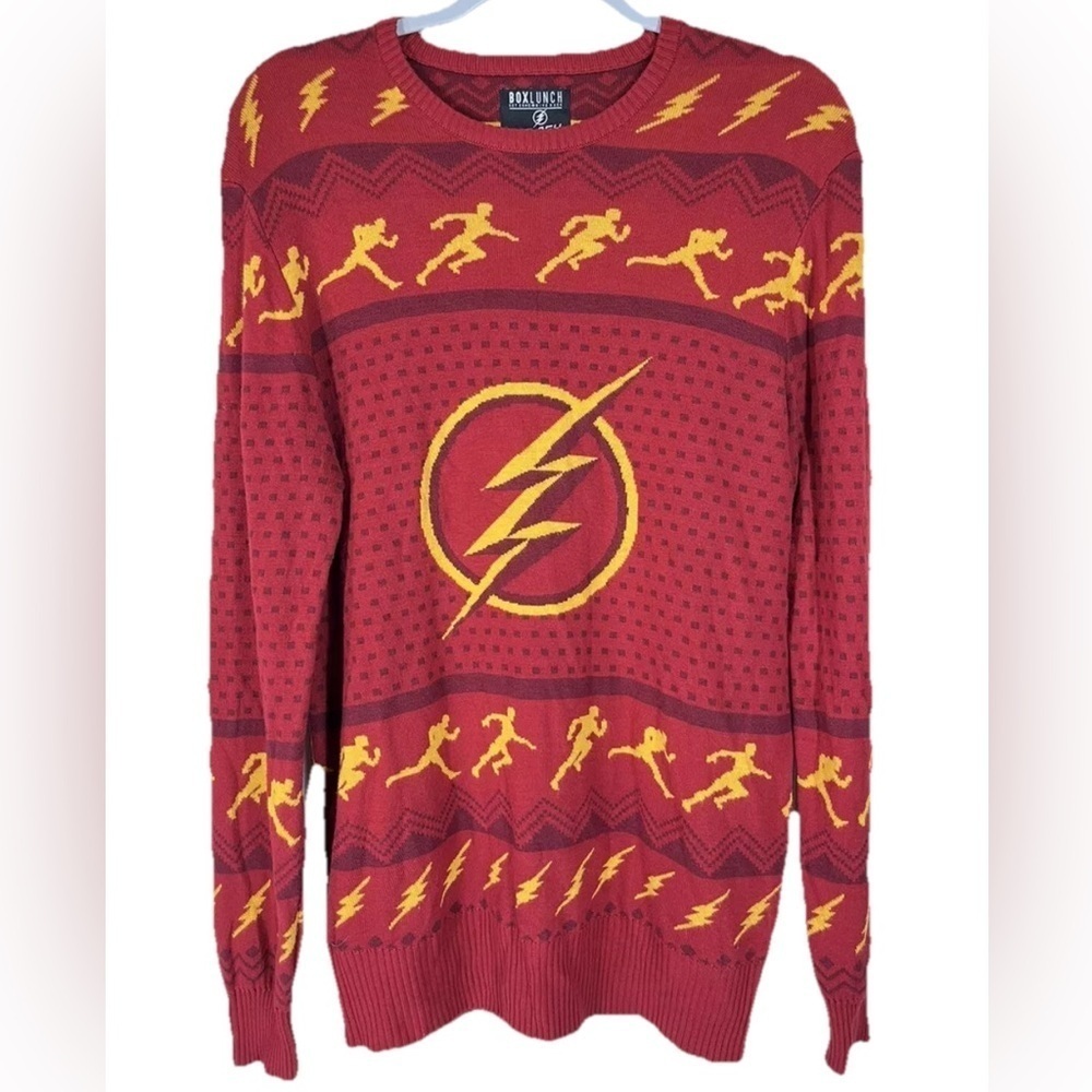 BoxLunch Mens Medium The Flash DC Comics Knit Sweater Ugly Christmas Fair Isle